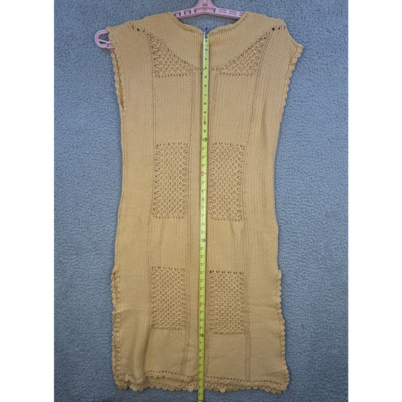 F.P. Beach (Free People Line) Sweater Dress Crochet Knit Boho Tan Sleeveless M - Picture 5 of 6